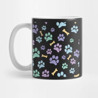 Dog Paw Prints and Bones Pastel on Dark Pink Pattern Mug